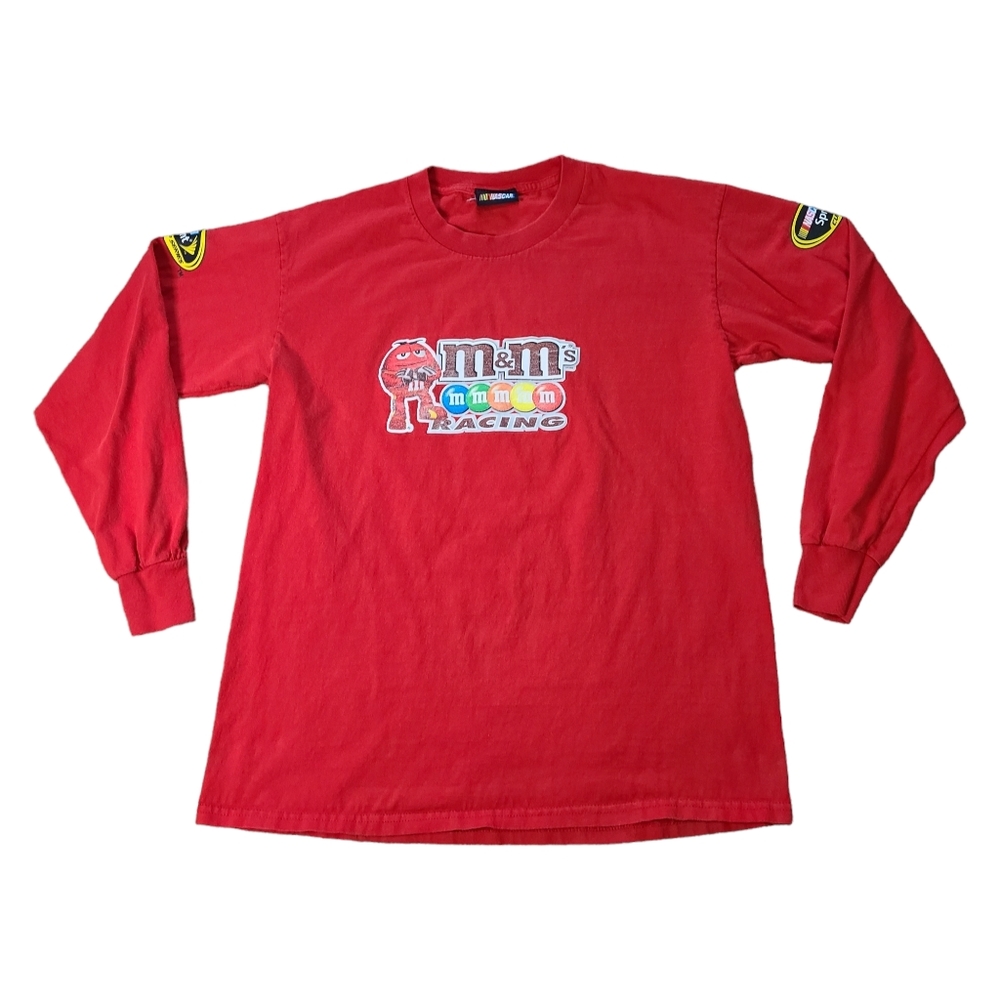 M&M's NASCAR Kyle Busch Long Sleeve  Red Tee Racing Jersey Double Sided Large